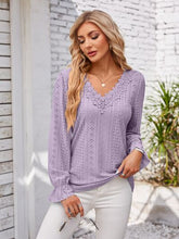 Load image into Gallery viewer, Applique V-Neck Flounce Sleeve T-Shirt