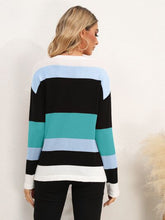 Load image into Gallery viewer, Striped Round Neck Dropped Shoulder Sweater