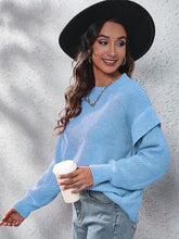 Load image into Gallery viewer, Ruffled Round Neck Dropped Shoulder Sweater