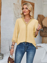 Load image into Gallery viewer, Lace Detail V-Neck Three-Quarter Sleeve Blouse