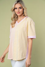 Load image into Gallery viewer, White Birch Full Size Striped Short Sleeve Drawstring Hooded Top