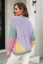Load image into Gallery viewer, Color Block Round Neck Drop Shoulder Sweater