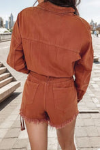 Load image into Gallery viewer, Distressed Raw Hem Snap Down Romper