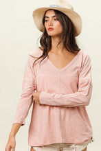 Load image into Gallery viewer, BiBi Exposed Seam V-Neck Long Sleeve T-Shirt