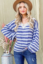 Load image into Gallery viewer, And The Why Striped Lace Detail V Neck Top