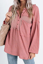 Load image into Gallery viewer, Half Button Raw Hem Long Sleeve Blouse