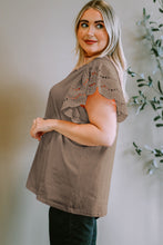 Load image into Gallery viewer, Plus Size Eyelet Round Neck Short Sleeve Blouse