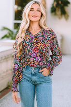 Load image into Gallery viewer, Floral Tie Neck Flounce Sleeve Blouse
