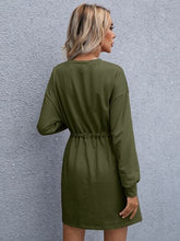 Load image into Gallery viewer, Drawstring Round Neck Dropped Shoulder Mini Dress