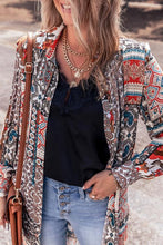 Load image into Gallery viewer, Printed Open Front Collared Neck Cardigan