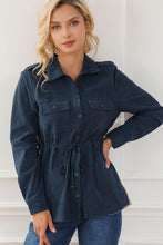 Load image into Gallery viewer, Geometric Button Up Drawstring Collared Neck Jacket