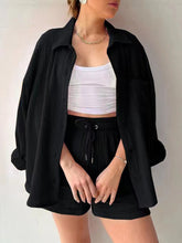 Load image into Gallery viewer, Texture Button Up Shirt and Drawstring Shorts Set