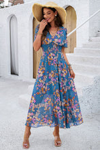 Load image into Gallery viewer, Smocked Floral V-Neck Short Sleeve Dress