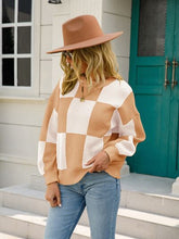 Load image into Gallery viewer, Checkered Round Neck Dropped Shoulder Sweater