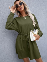 Load image into Gallery viewer, Drawstring Round Neck Dropped Shoulder Mini Dress