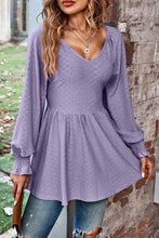 Load image into Gallery viewer, Peplum V-Neck Long Sleeve Blouse