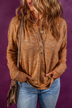 Load image into Gallery viewer, Half Button Dropped Shoulder Long Sleeve T-Shirt