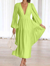 Load image into Gallery viewer, Deep V-Neck Balloon Sleeve Plain Maxi Dress