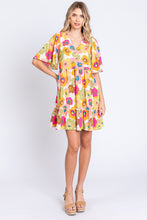 Load image into Gallery viewer, GeeGee Floral V-Neck Ruffle Hem Mini Dress