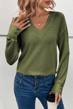 Load image into Gallery viewer, Decorative Button V-Neck Long Sleeve T-Shirt