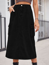 Load image into Gallery viewer, Slit Buttoned Denim Skirt with Pockets