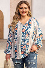 Load image into Gallery viewer, Plus Size Floral Tie Neck Blouse