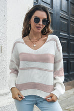 Load image into Gallery viewer, Striped V-Neck Drop Shoulder Sweater