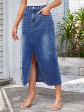 Load image into Gallery viewer, Slit Midi Denim Skirt with Pockets