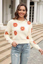 Load image into Gallery viewer, Flower Pattern Round Neck Short Sleeve Pullover Sweater