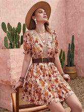 Load image into Gallery viewer, Floral V-Neck Flounce Sleeve Ruffle Hem Dress