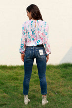 Load image into Gallery viewer, Floral Smocked Balloon Sleeve Round Neck Blouse