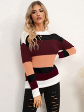Load image into Gallery viewer, Striped Round Neck Dropped Shoulder Sweater