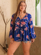 Load image into Gallery viewer, Plus Size Printed Tie Neck Balloon Sleeve Blouse