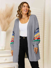 Load image into Gallery viewer, Striped Open Front Dropped Shoulder Cardigan