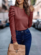 Load image into Gallery viewer, Decorative Button Puff Sleeve T-Shirt