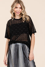 Load image into Gallery viewer, GeeGee Round Neck Drop Shoulder Mesh Glitter Top