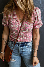 Load image into Gallery viewer, Ruched Printed Puff Sleeve Blouse