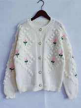 Load image into Gallery viewer, Floral Button Up Round Neck Long Sleeve Cardigan
