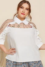 Load image into Gallery viewer, Plus Size Embroidered Ruffle Trim Collared Half Sleeve Blouse