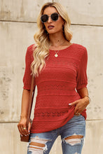 Load image into Gallery viewer, Openwork Round Neck Half Sleeve Knit Top