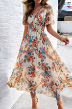 Load image into Gallery viewer, Smocked Floral V-Neck Short Sleeve Dress