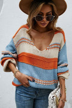 Load image into Gallery viewer, Color Block V-Neck Dropped Shoulder Sweater