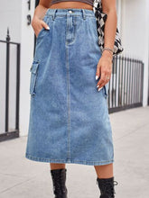 Load image into Gallery viewer, Slit Buttoned Denim Skirt with Pockets
