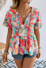 Load image into Gallery viewer, Printed Tie Neck Short Sleeve Blouse