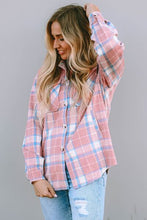 Load image into Gallery viewer, Plaid Pocketed Collared Neck Button Up Jacket