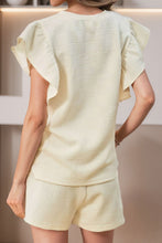 Load image into Gallery viewer, Ruffled Round Neck Top and Drawstring Shorts Set