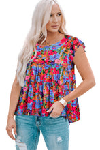 Load image into Gallery viewer, Floral Round Neck Frill Trim Blouse