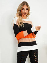 Load image into Gallery viewer, Striped Round Neck Dropped Shoulder Sweater