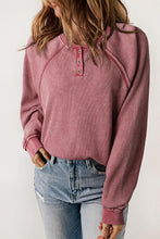 Load image into Gallery viewer, Half Button Round Neck Long Sleeve Sweatshirt