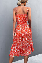Load image into Gallery viewer, Printed Spaghetti Strap Decorative Button Belted Dress